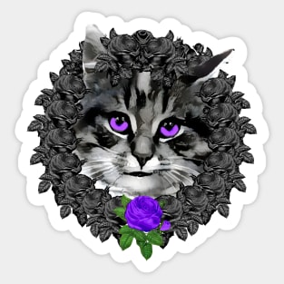 Cat Purple Rose Wreath Sticker